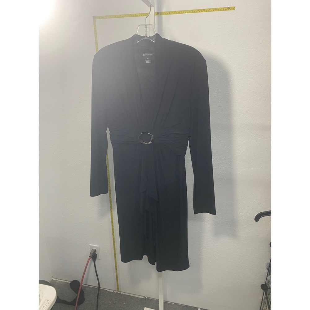 New Directions Black Long Sleeve Cocktail Dress Silver Ring Accent Size 10